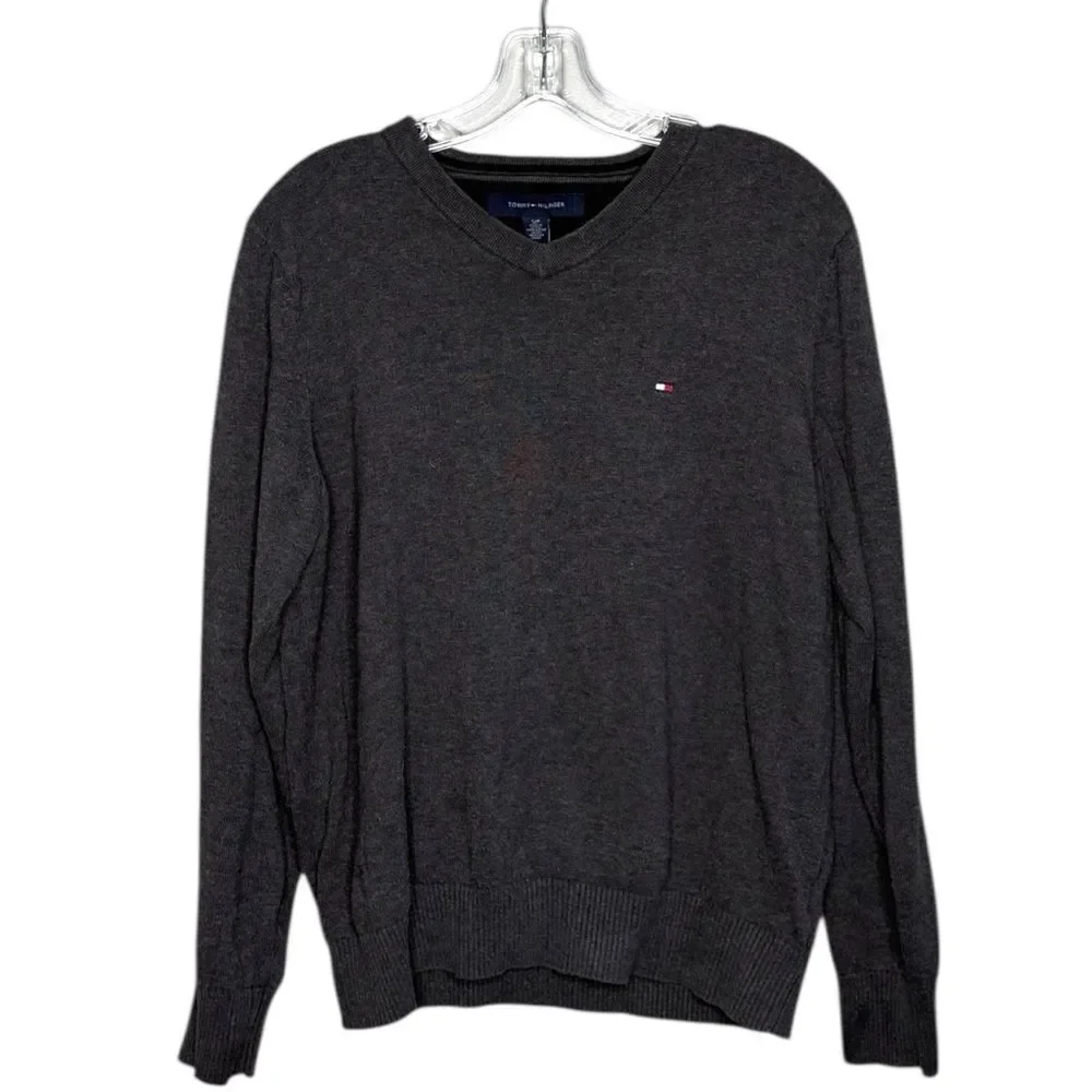Tommy Hilfiger Grey Cotton V neck basic sweater size small